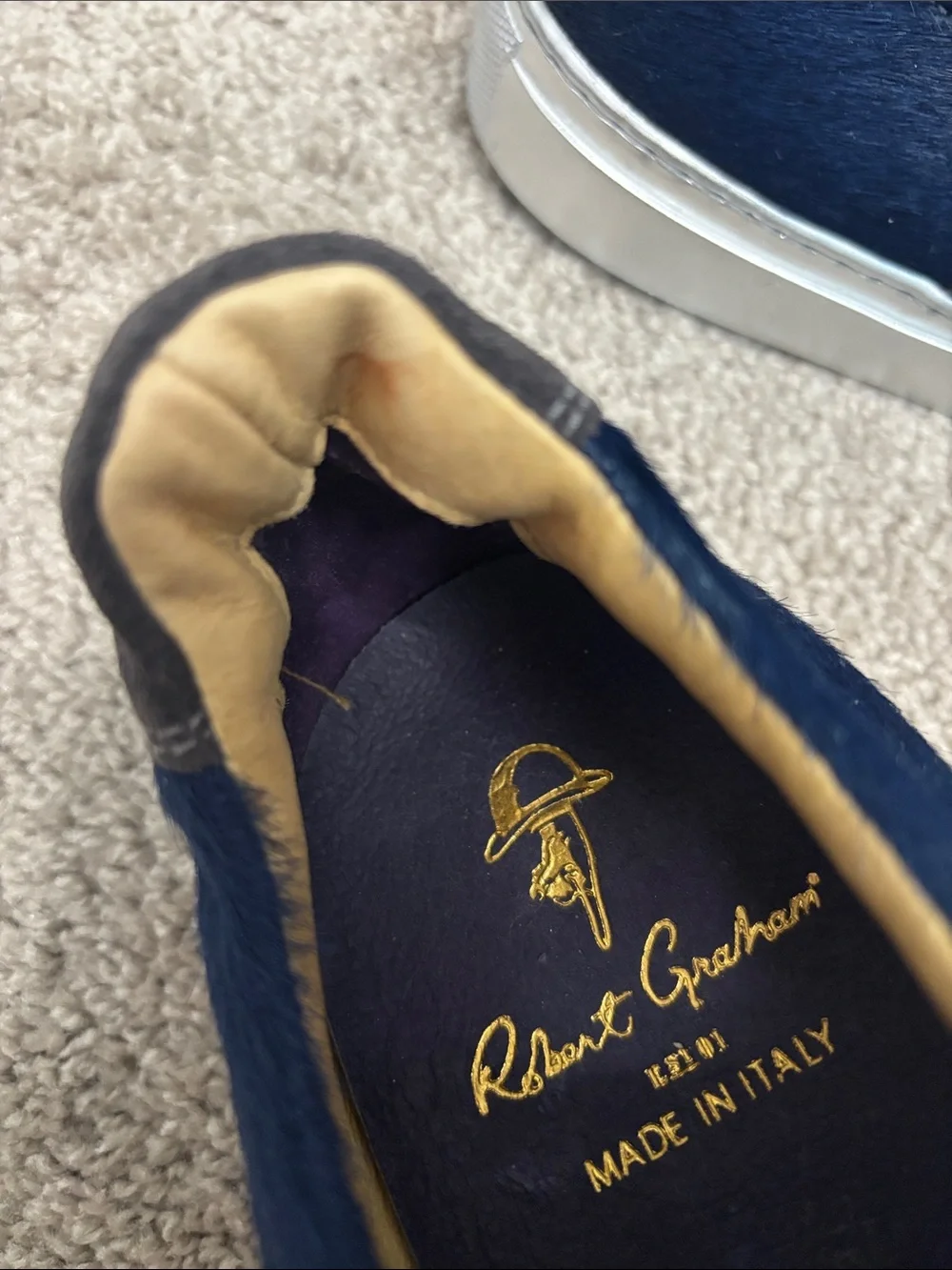 Robert Graham Men’s Navy Leather Calf Hair Slip-On Loafers Shoes Never Worn 9.5